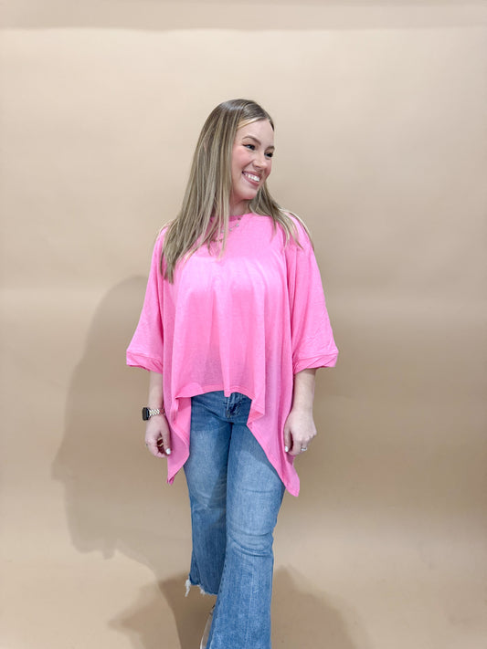 Saylor Drop Shoulder Batwing Side Slit Top, Azalea Pink