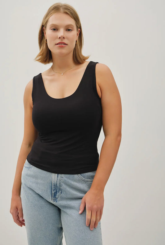 Ginny Scoop Neck Jersey Tank, Black