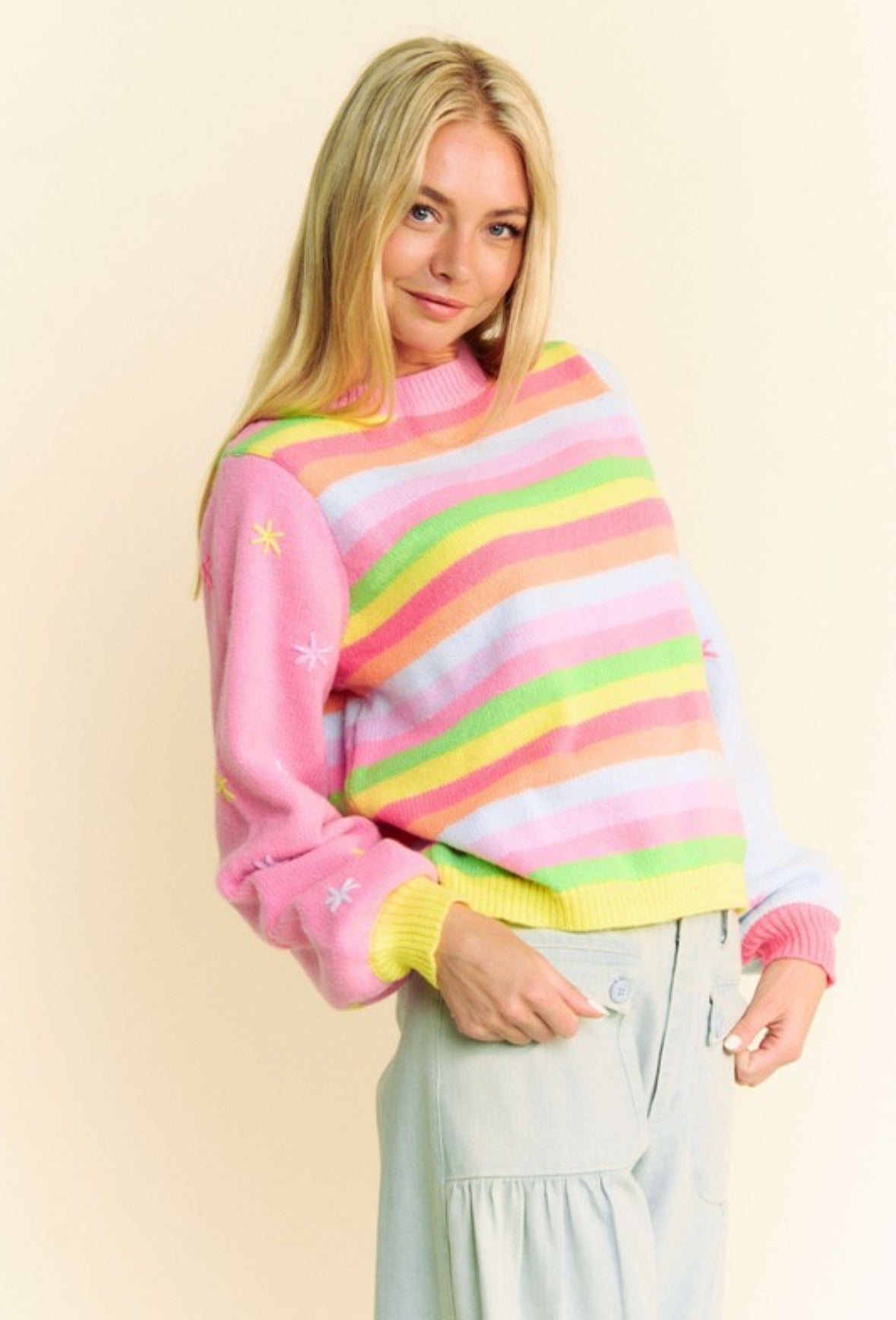 Stellar Stars & Stripes Balloon Sleeve Sweater, Pastel