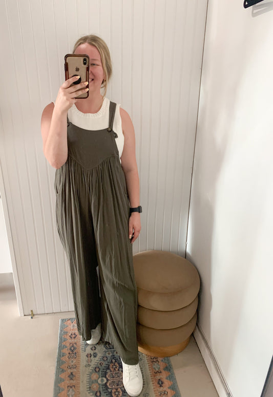 Lottie Overall Jumpsuit, Olive