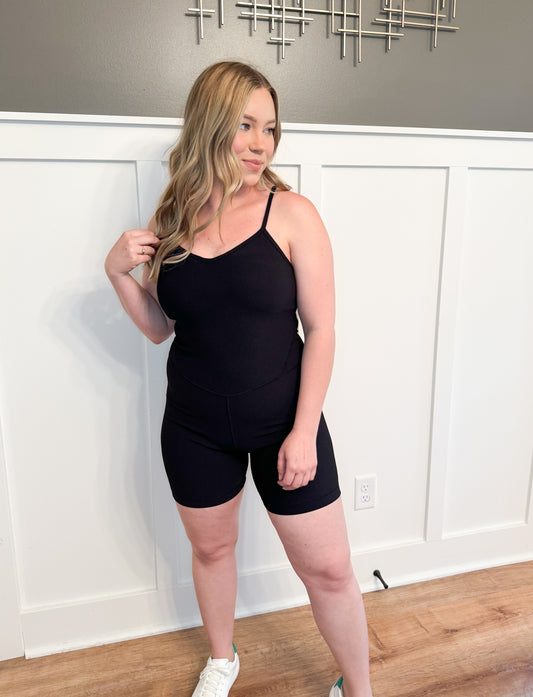 Soul Sister Ribbed Spandex Romper, Black