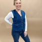 EmmieJo Stretchy Button Down Denim Vest, Dark Wash