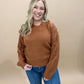 Addy Pointelle Knit Puff Sleeve Sweater, Brick Brown