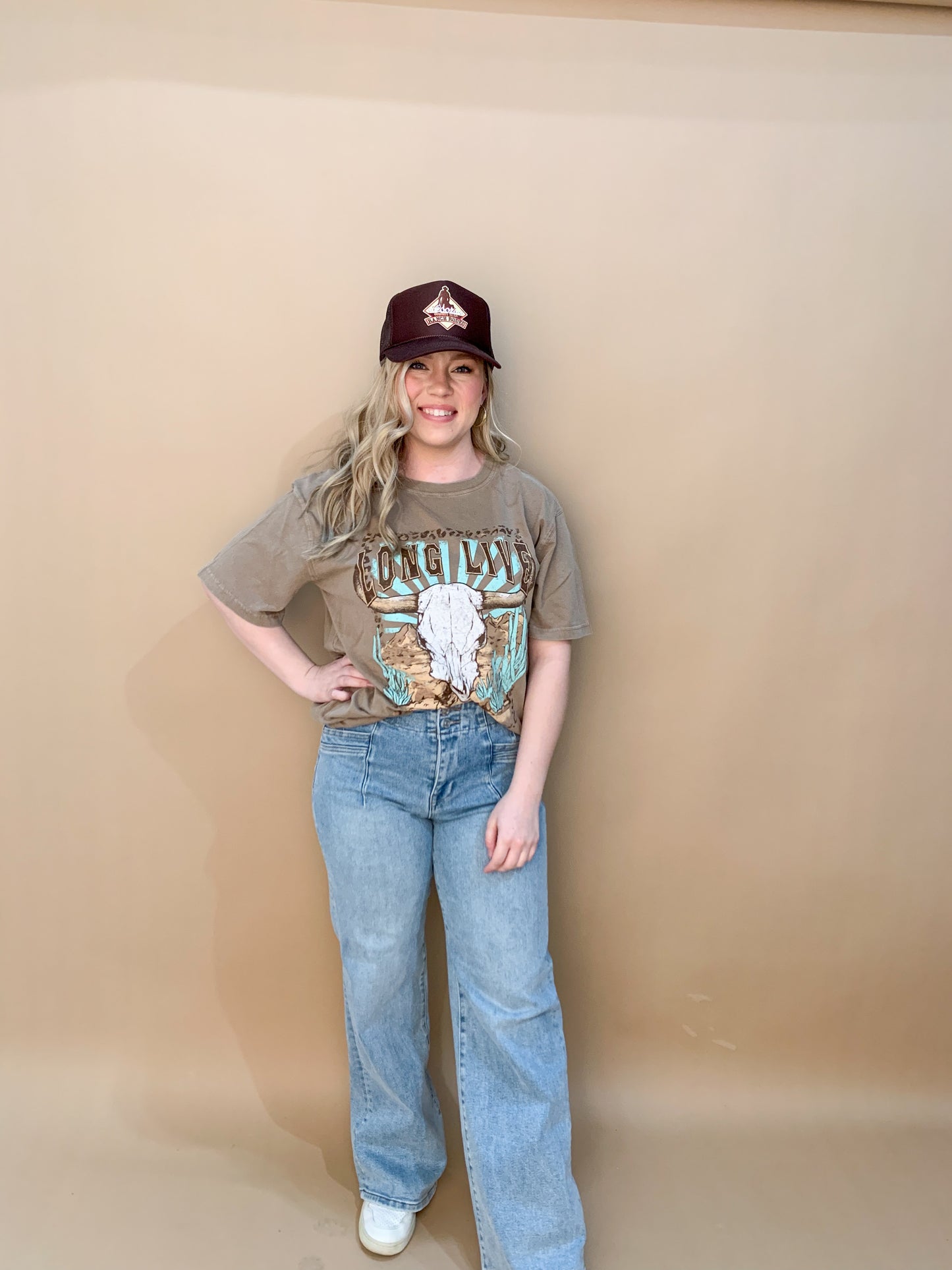 Long Live Longhorn Boho Graphic Tee, Taupe