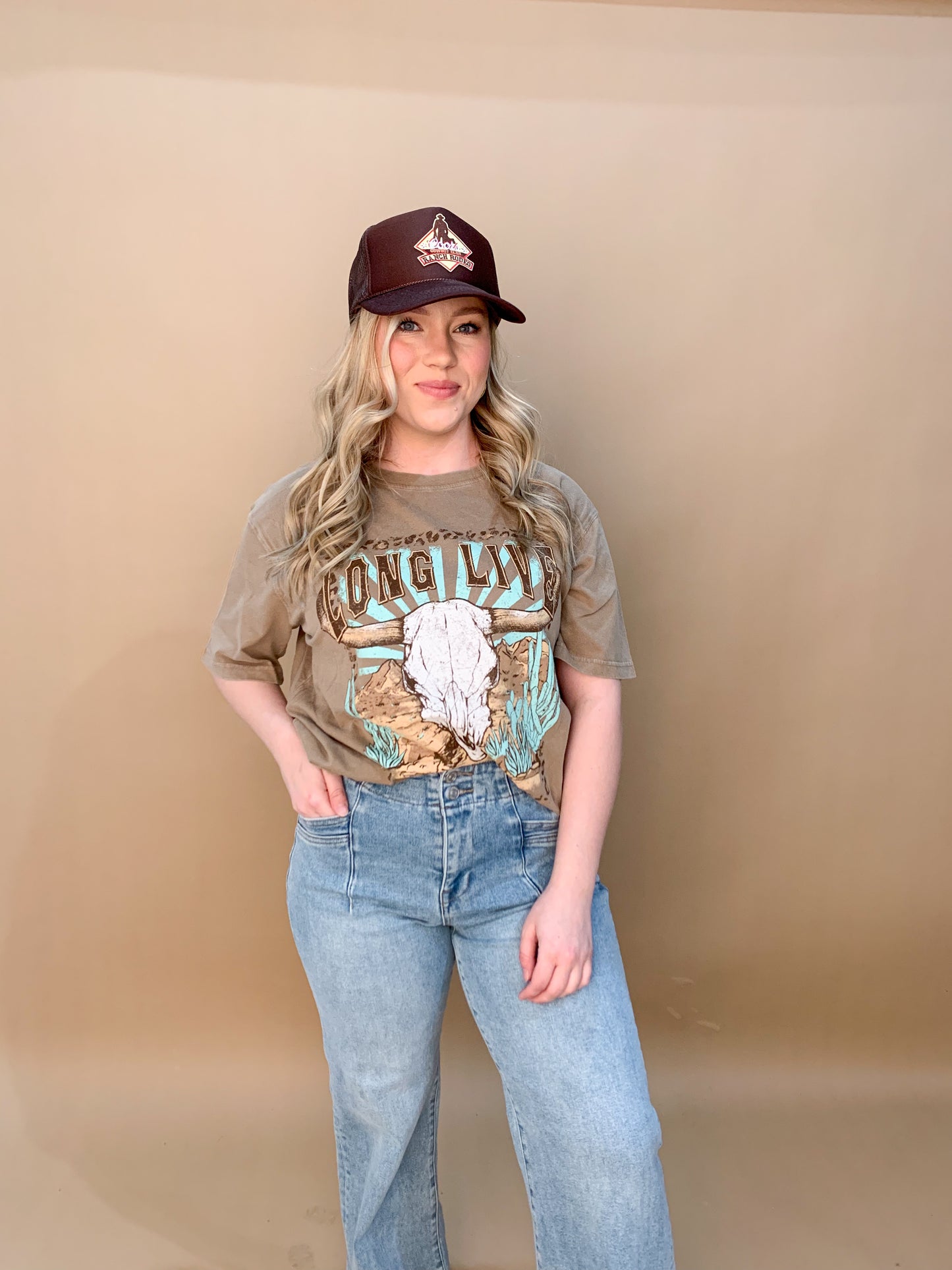 Long Live Longhorn Boho Graphic Tee, Taupe