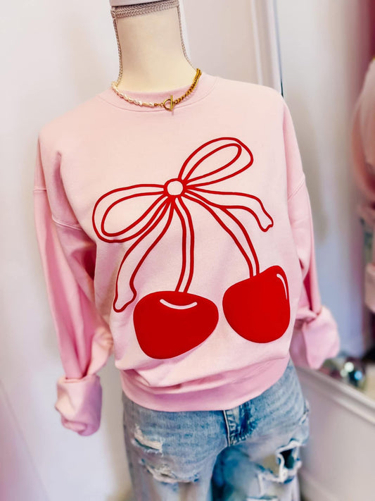 Coquette Cherry Crewneck, Pink