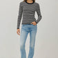 Jill Basic Striped Sweater, Black/White