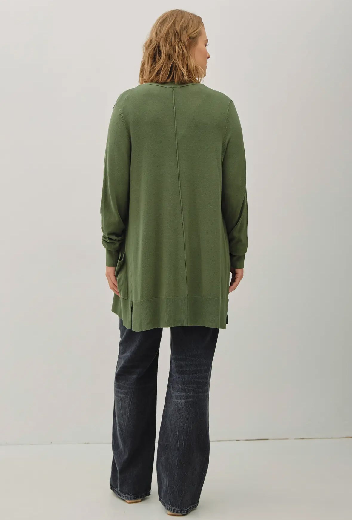 Claudia Open Front Knit Sweater Cardigan Plus, Green Ivy