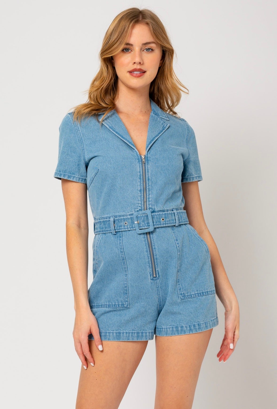 Fair Week Denim Zip Up Romper, Denim