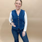 EmmieJo Stretchy Button Down Denim Vest, Dark Wash