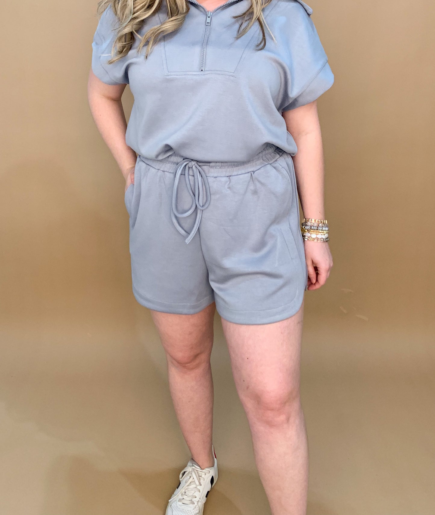 Myra Luxury Scuba Shorts, Slate