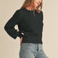 Addy Pointelle Knit Puff Sleeve Sweater, Black