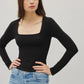 Erica Basic Square Neck Long Sleeve Top, Black