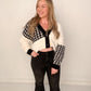 Rae Color Block Houndstooth Button Up Cardigan, Black/White