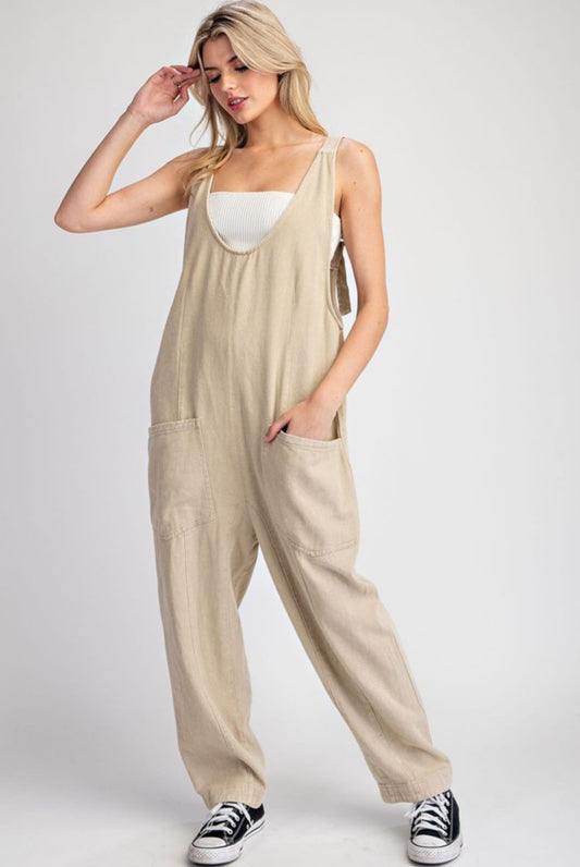 Emmie Mineral Solid Scoop Neck Jumpsuit, Taupe