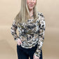 Lucille Floral Patchwork Print Mesh Long Sleeve Top, Beige Olive