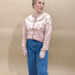 Beverly Vintage Flower Pattern Crewneck Cardigan, Dusty Pink