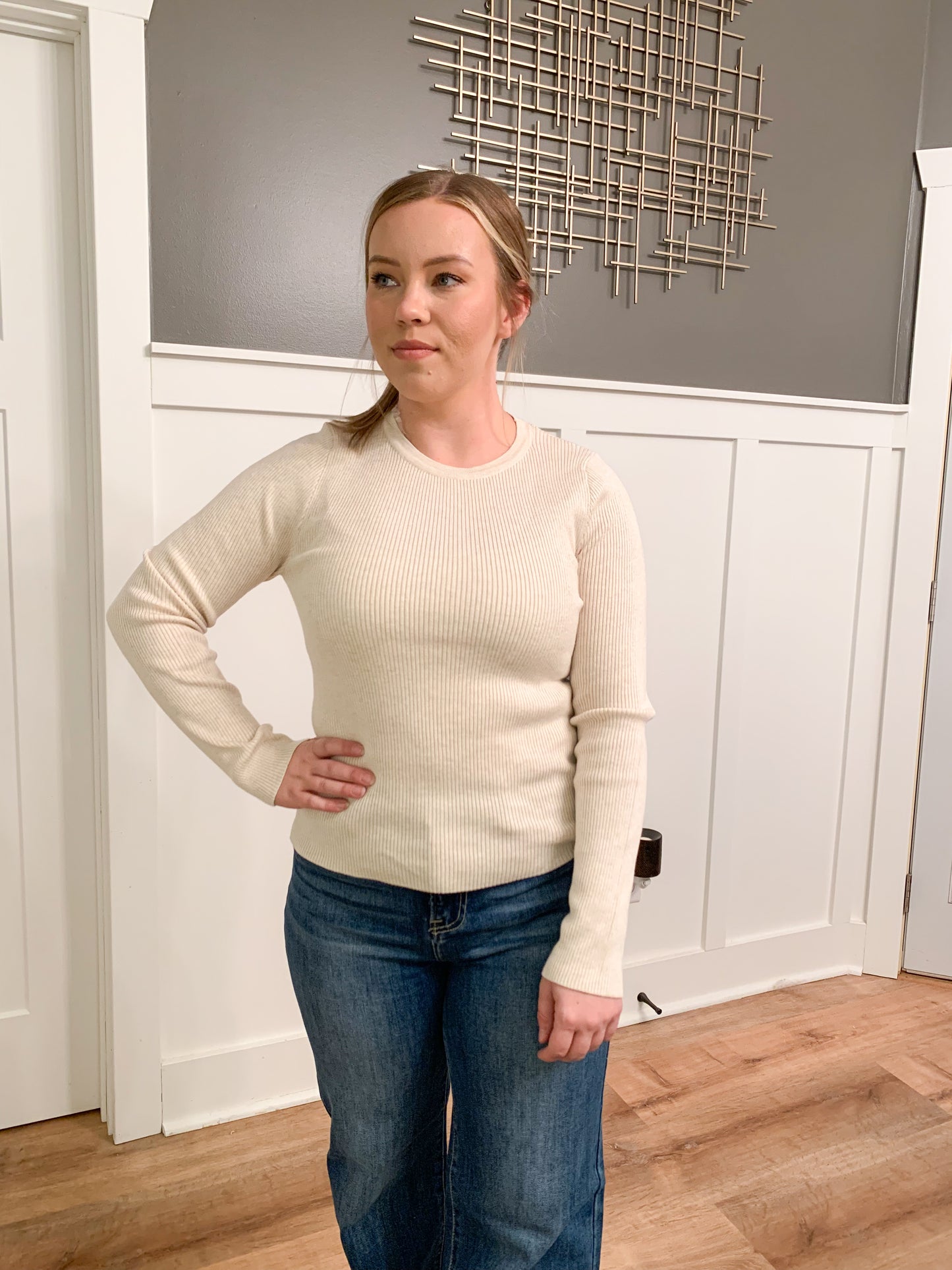 Danica Ribbed Sweater Long Sleeve Top, Oatmeal