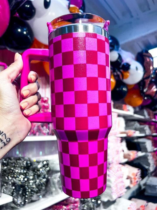 30 oz Pink Checkered Tumbler Cup