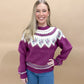 Freda Vintage Pattern Crewneck Knit Sweater, Magenta