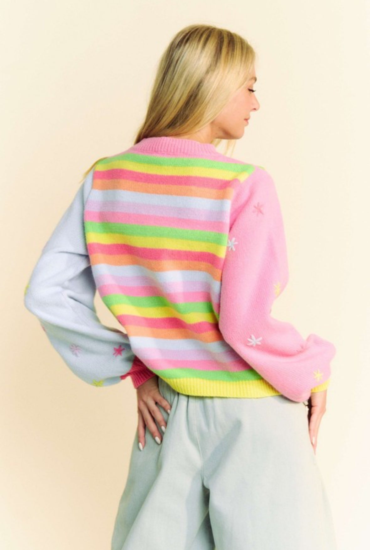 Stellar Stars & Stripes Balloon Sleeve Sweater, Pastel