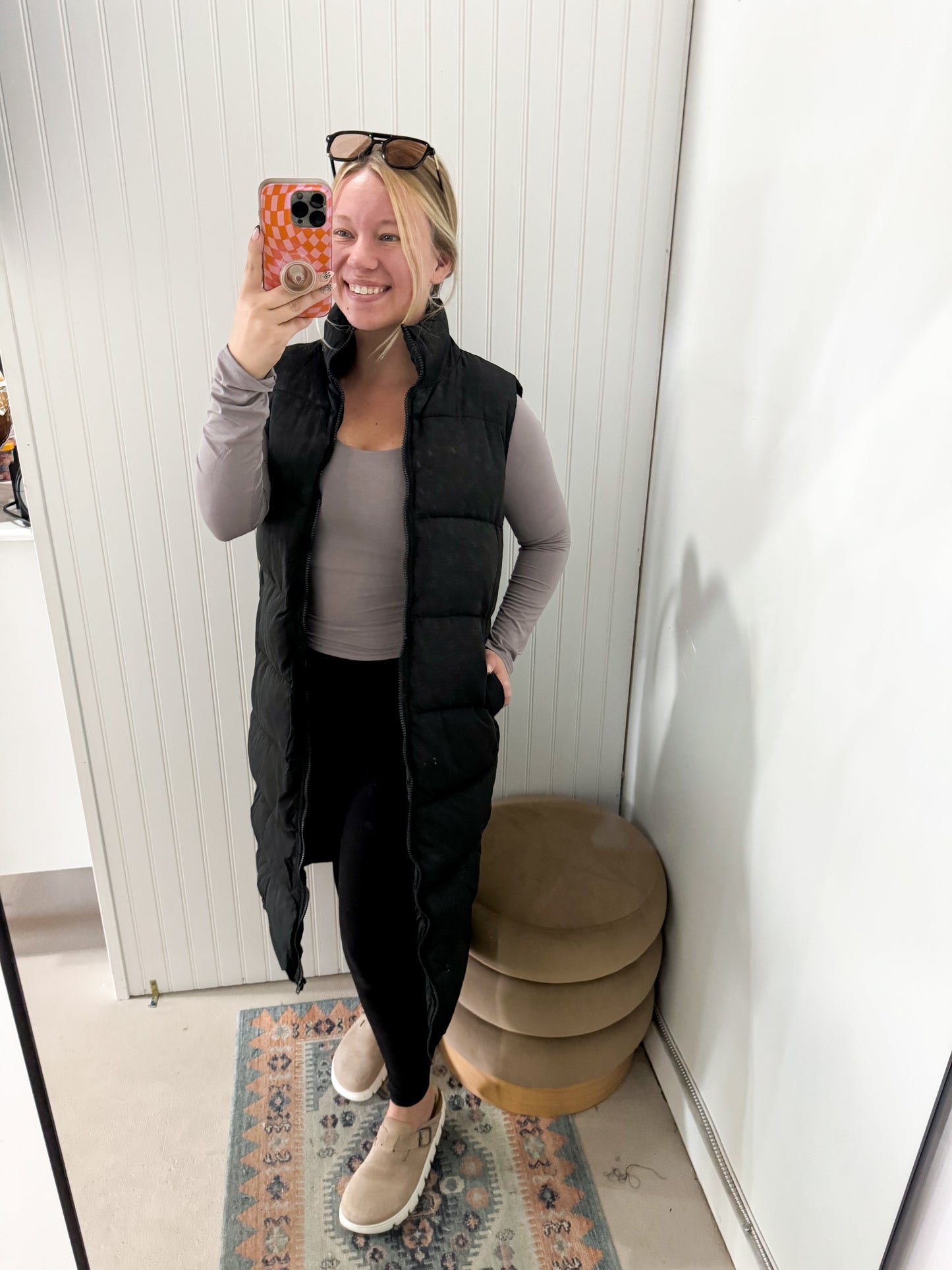 Kelli Long Puffer Vest, Black