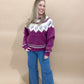 Freda Vintage Pattern Crewneck Knit Sweater, Magenta