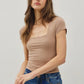 Goldie Square Neck Basic Tee, Dark Taupe