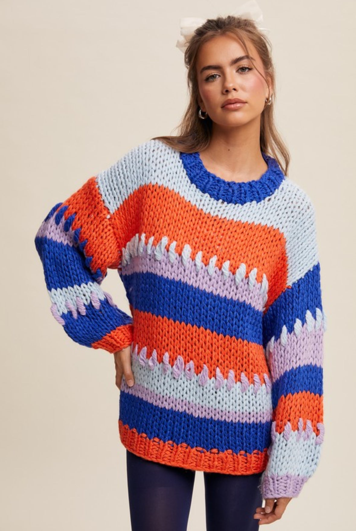 Fighting Illini Hand Knitted Sweater, Blue / Orange