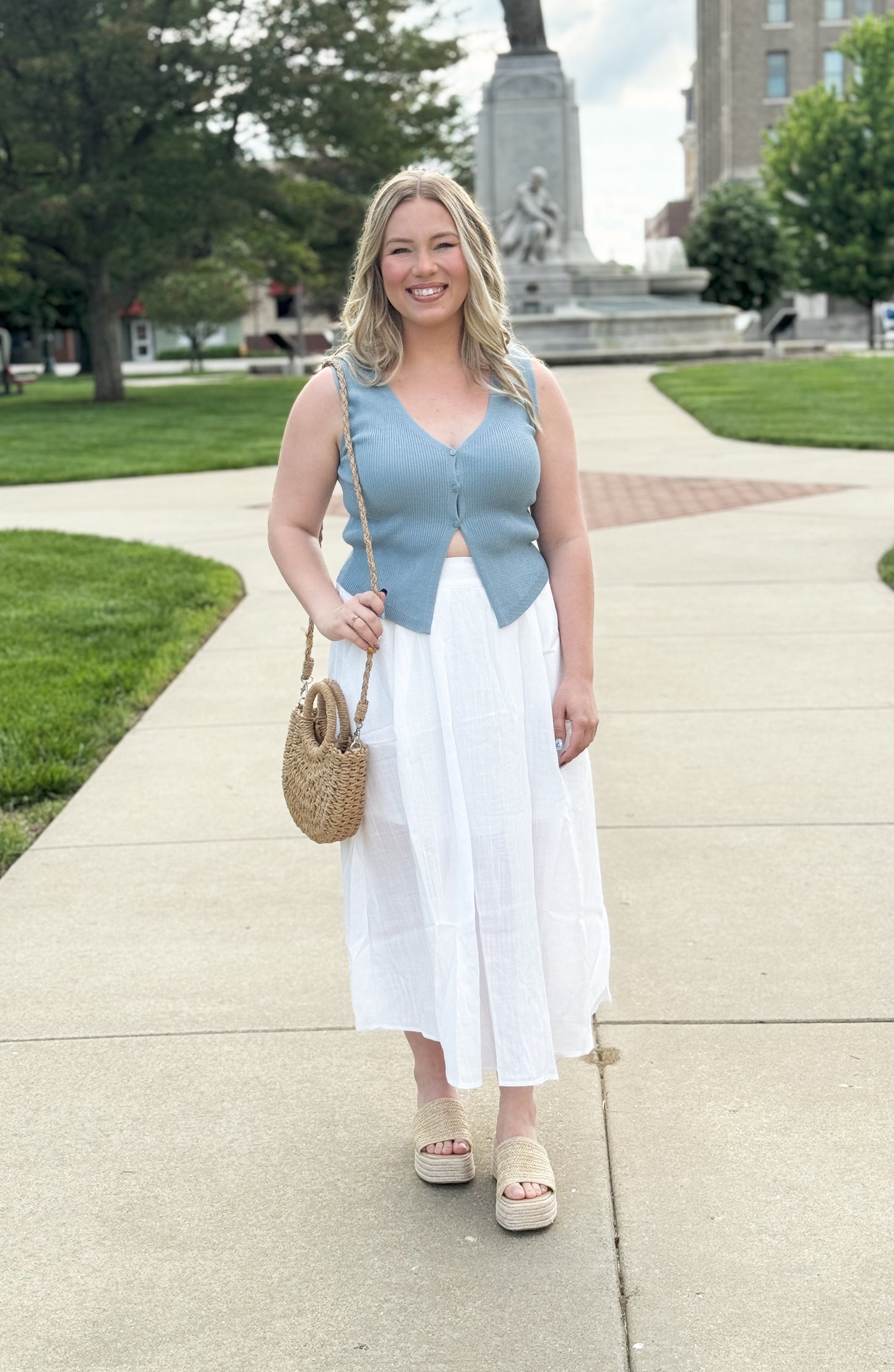 Janie V-Neck Knit Vest Tank, Skylight