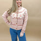 Beverly Vintage Flower Pattern Crewneck Cardigan, Dusty Pink