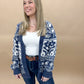 Mae Floral Aztec Patterned Knit Cardigan, Midnight