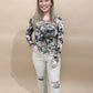 Lucille Floral Patchwork Print Mesh Long Sleeve Top, Beige Olive