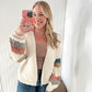 JJ Chunky Knit Striped Sleeve Cardigan, Ivory