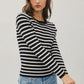 Jill Basic Striped Sweater, Black/White