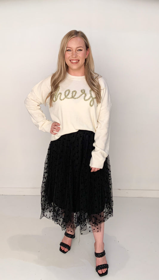 Cheers Tinsel Sweater, Cream