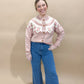 Beverly Vintage Flower Pattern Crewneck Cardigan, Dusty Pink