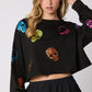 Jessa Skeleton Face Sequin Embroidered Sweatshirt, Black