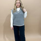 Lynn Varsity Style Sweater Vest with Accent Stripe, Grey