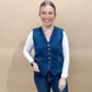 EmmieJo Stretchy Button Down Denim Vest, Dark Wash