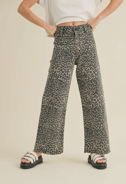 Jenni Leopard Wide Leg Pants, High Rise