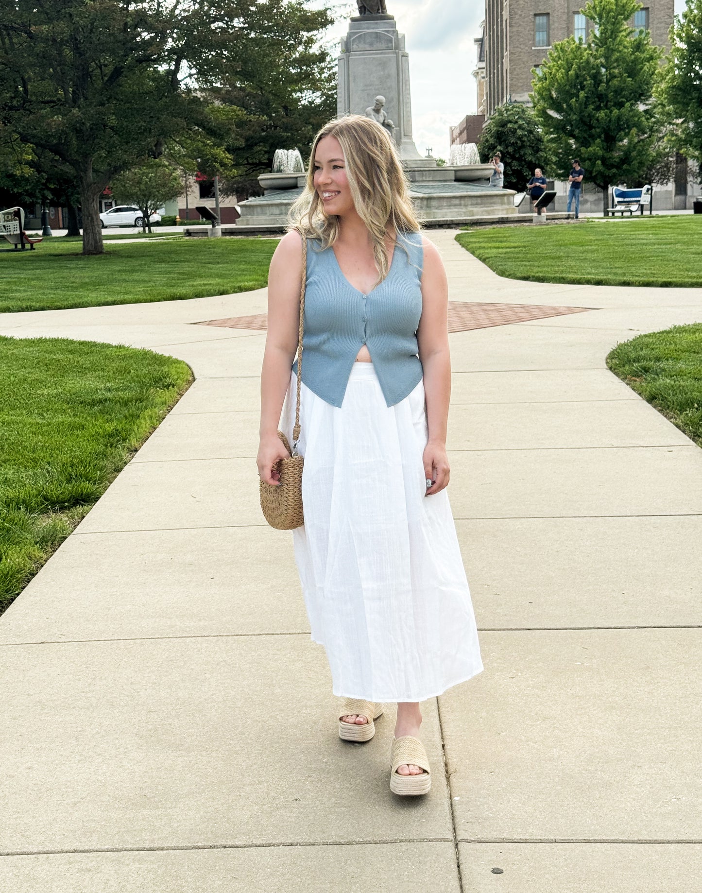 Janie V-Neck Knit Vest Tank, Skylight