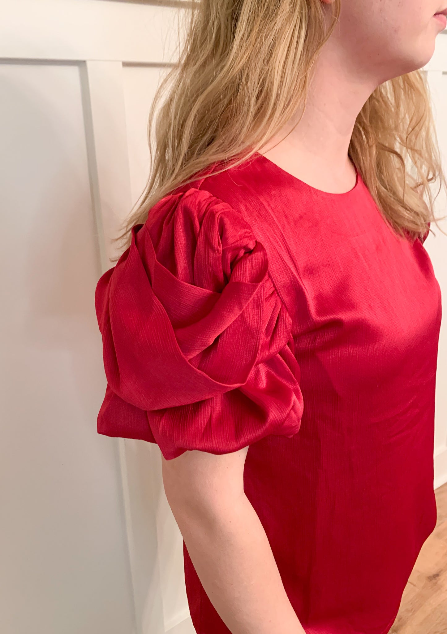 Avery Satin Fall Drape Sleeve Detail Blouse, Ruby