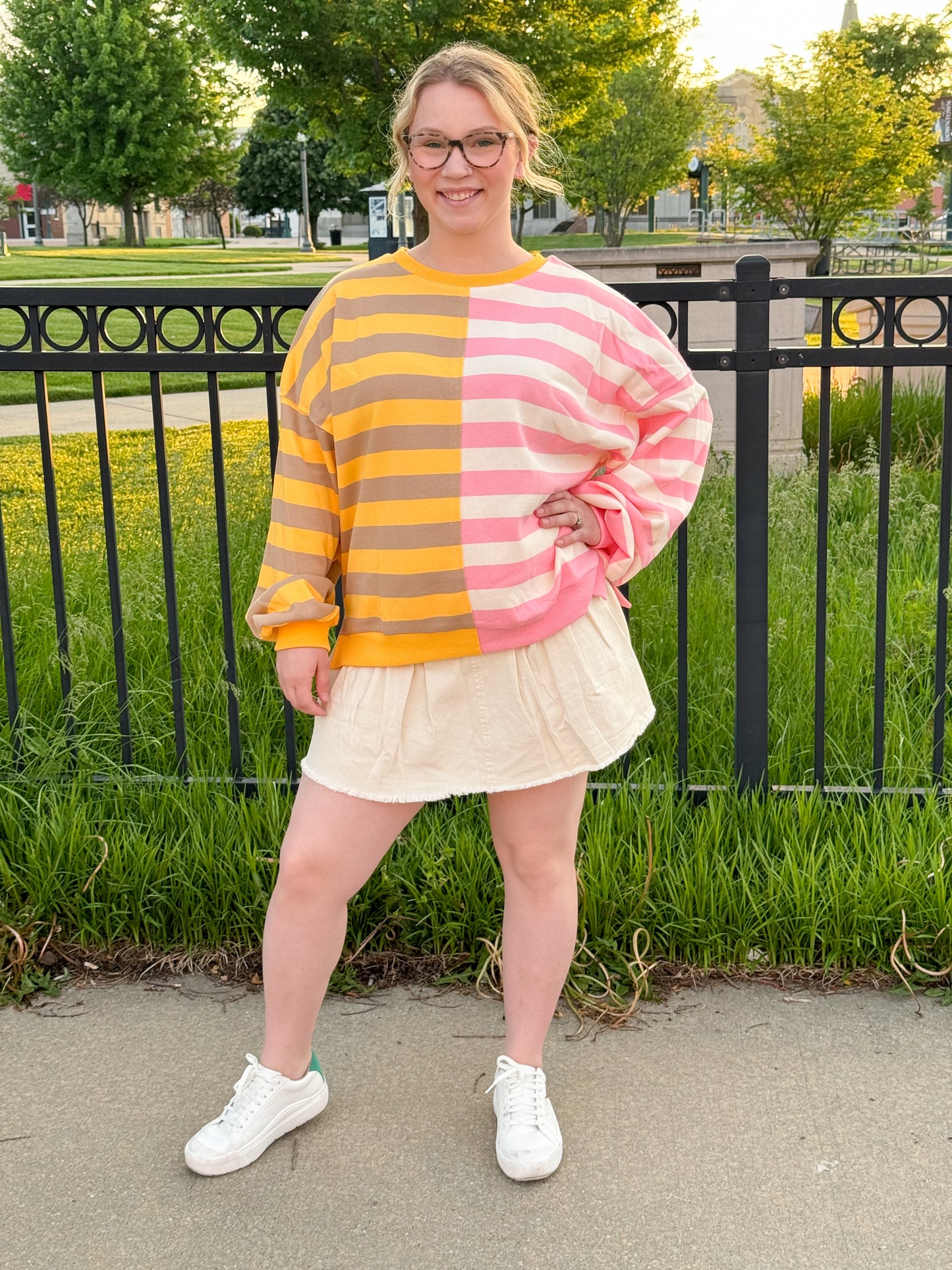 Gretchen Two Tone Striped Sweater, Pink / Yellow
