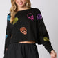 Jessa Skeleton Face Sequin Embroidered Sweatshirt, Black