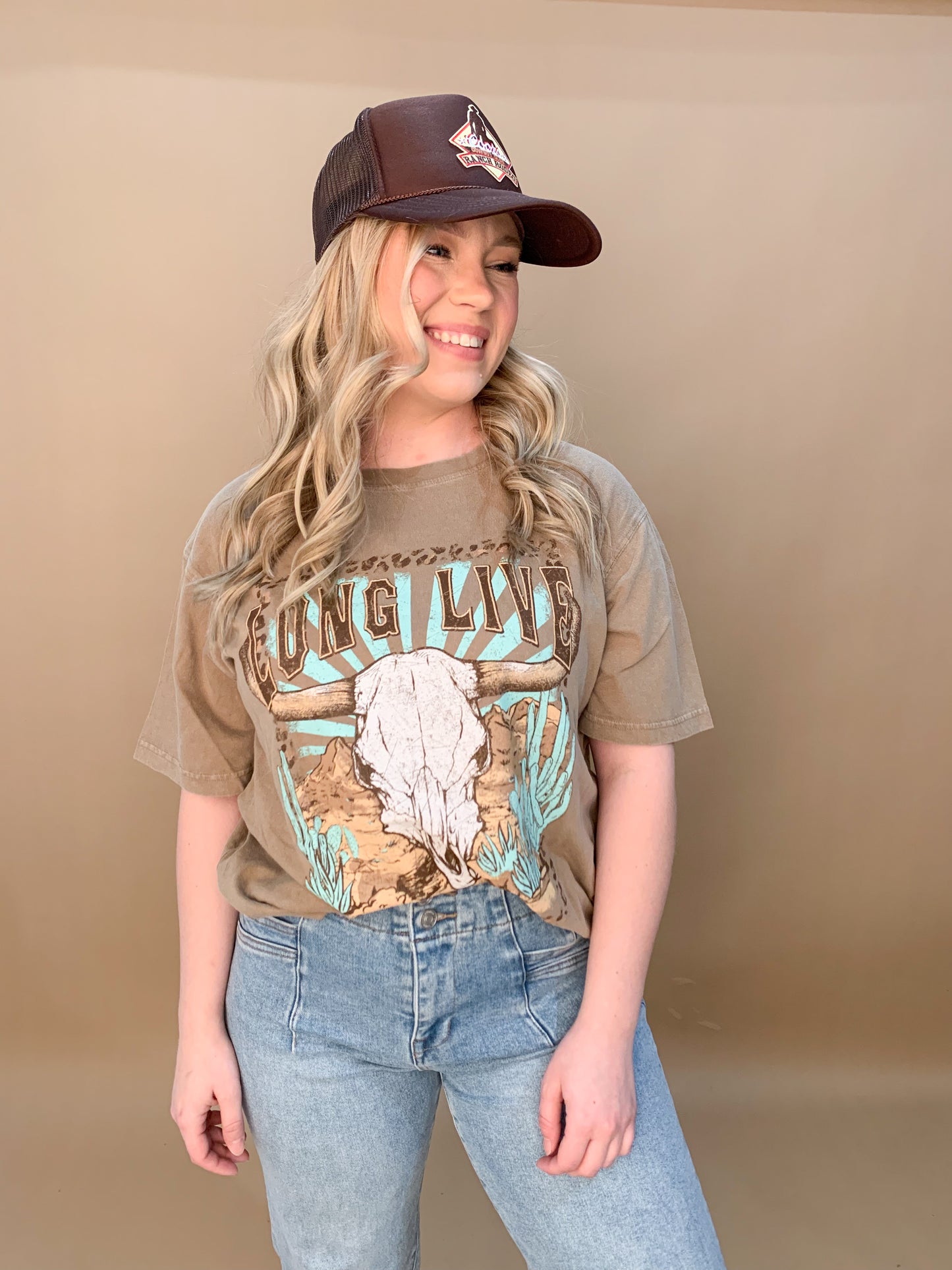 Long Live Longhorn Boho Graphic Tee, Taupe