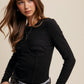 Holly Long Sleeve Knit Fitted Corset Top, Black