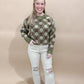 Ethel Vintage Flower Pattern Crewneck Knit Sweater, Olive