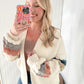 JJ Chunky Knit Striped Sleeve Cardigan, Ivory