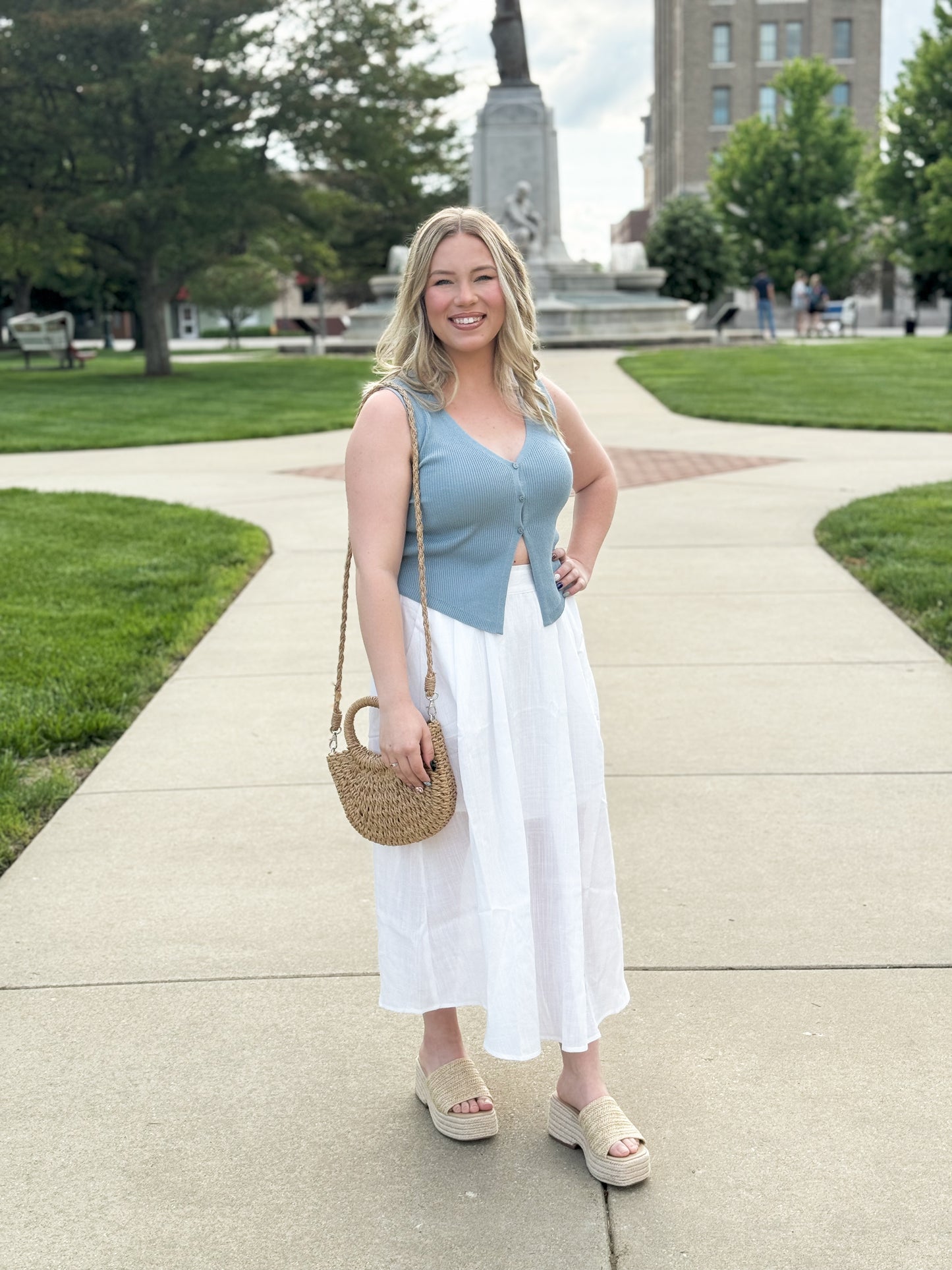 Janie V-Neck Knit Vest Tank, Skylight